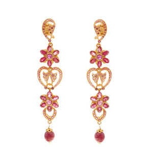 Floral patterned ruby earrings made in 22k gold