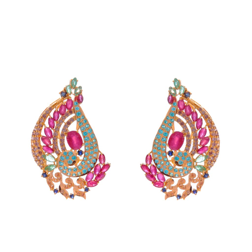 Timeless Ruby, Emerald, and Sapphire Earrings handemade in 22k gold