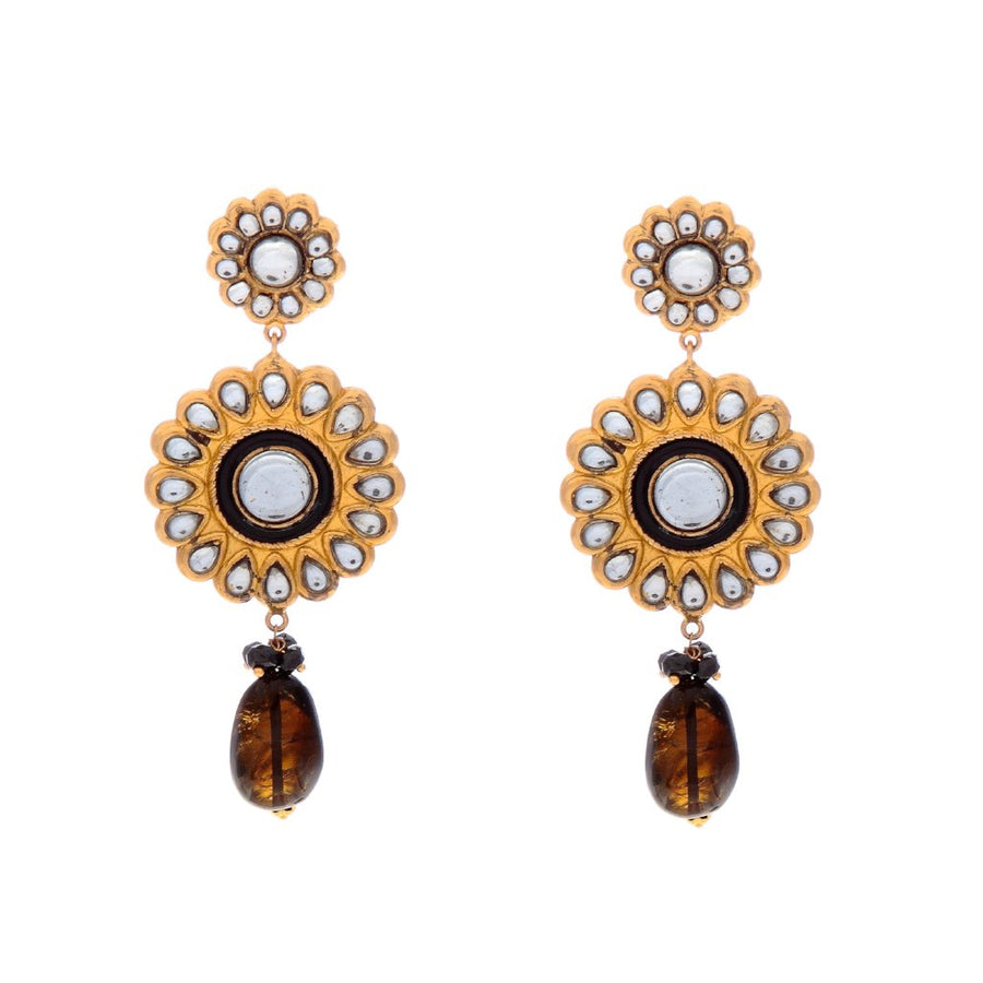 Classic Kundan and Onyx earrings in 22k gold