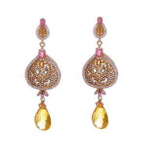 Gorgeous multi-color Tourmaline earrings handmade in 22k gold