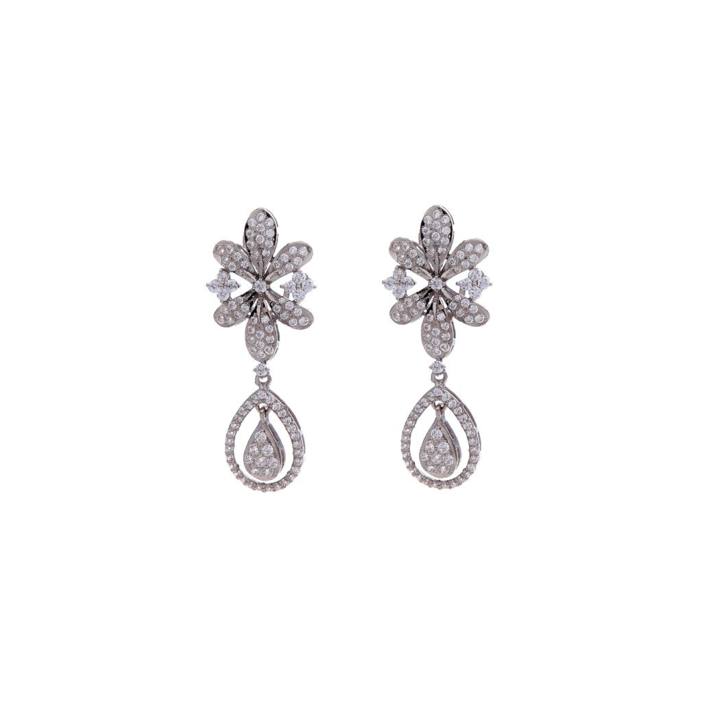Shimmering Cubic Zirconia earrings in Rhodium finish made in 22k gold