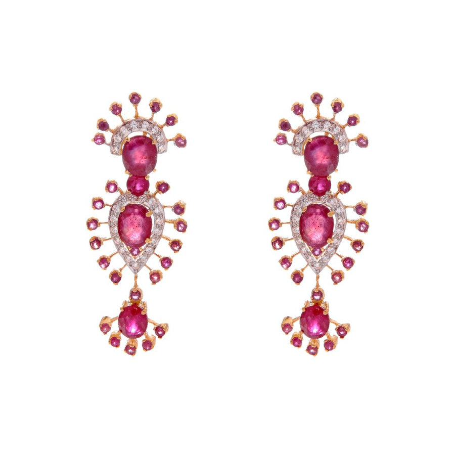 Exotic Ruby and CZ earrings made in 22k gold