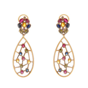 Vivid floral and tear drop design earrings made in 22k gold