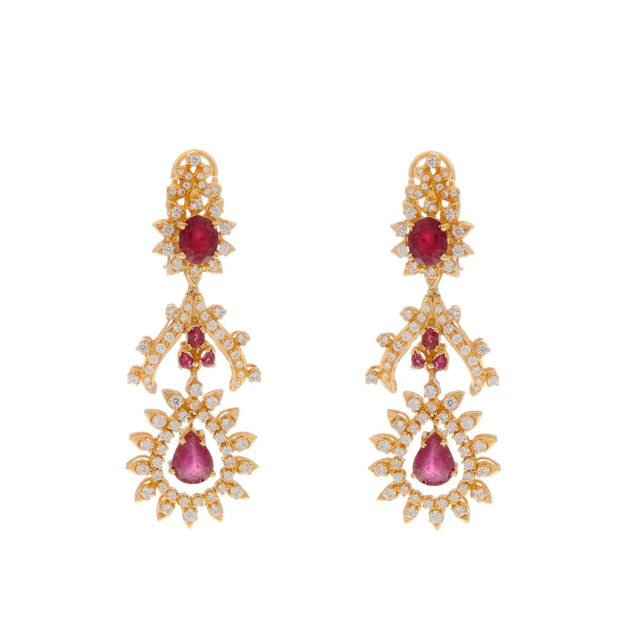 Beautiful Red Ruby earrings with Cubic Zirconia made in 22 karat gold