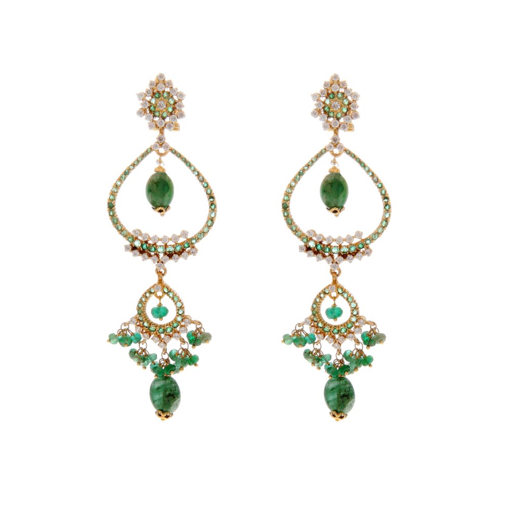 Teardrop design earrings in Emeralds made in 22k gold