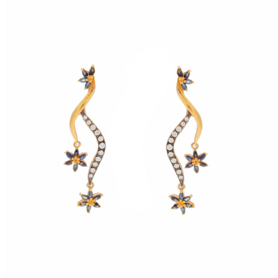 Sleek Sapphire and Cubic Zirconia earrings made in 22k gold