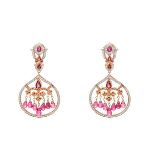 Breathtaking Ruby, Tourmaline, and Cubic Zirconia earrings made in 22k gold with 2-tone finishing