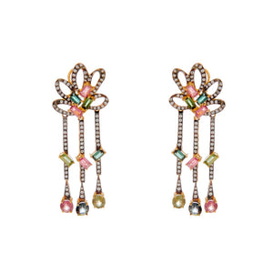 Trendsetting and vivid 2-tone earrings with colored Cubic Zirconia made in 22k gold