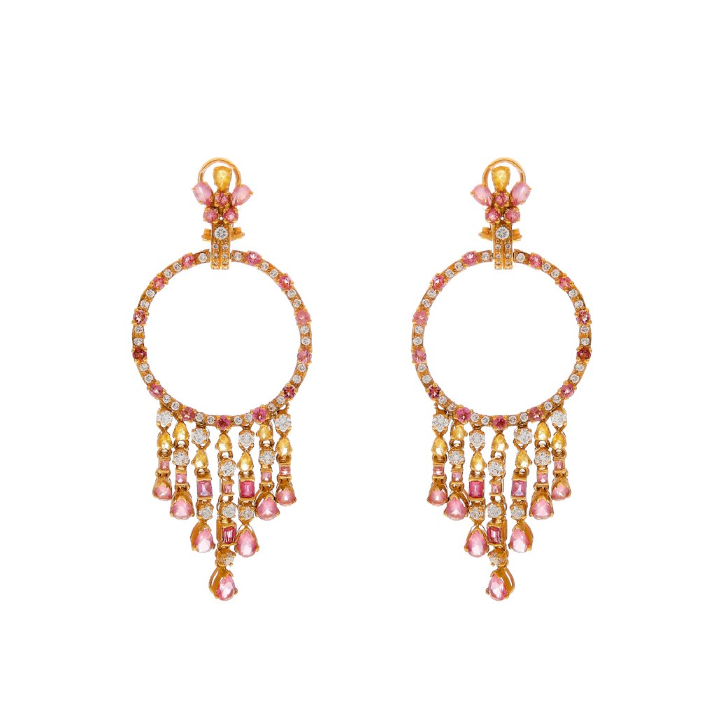 Citrine and Pink Tourmaline earrings made in 22k gold