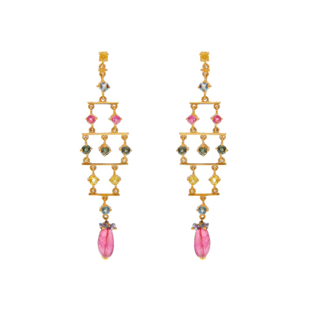 Contemporary colored Cubic Zirconia earrings made in 22k gold
