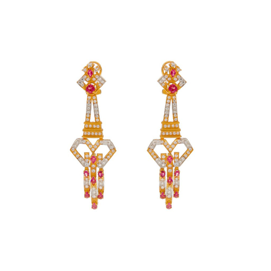 Chic Pink Tourmaline and CZ Earrings handmade in 22 karat gold