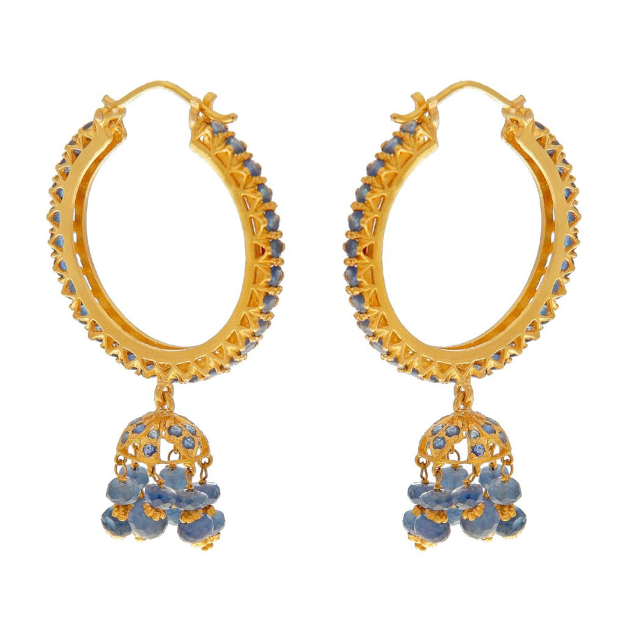 Jhumka Bali bejeweled with Sapphires made in 22k gold