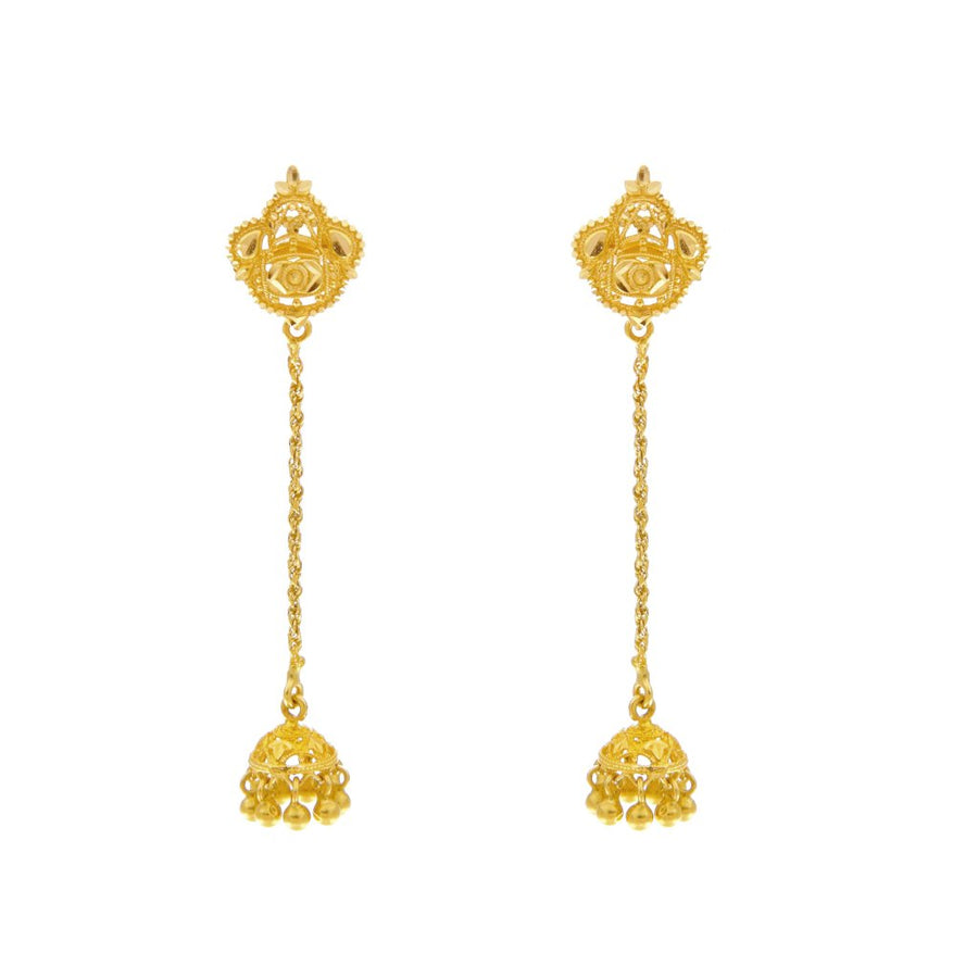 Sleek earrings with filigree work made in 22k gold