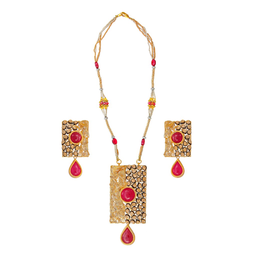 Stunning 22k gold necklace set with Rubies and Polki