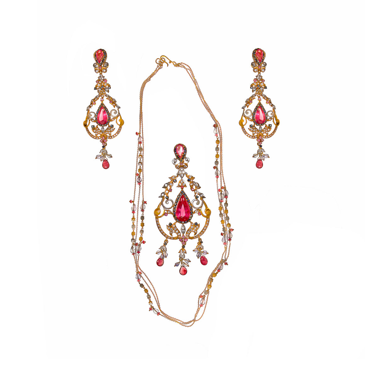 Glamorous Ruby and Tourmaline String Set made in 22k gold