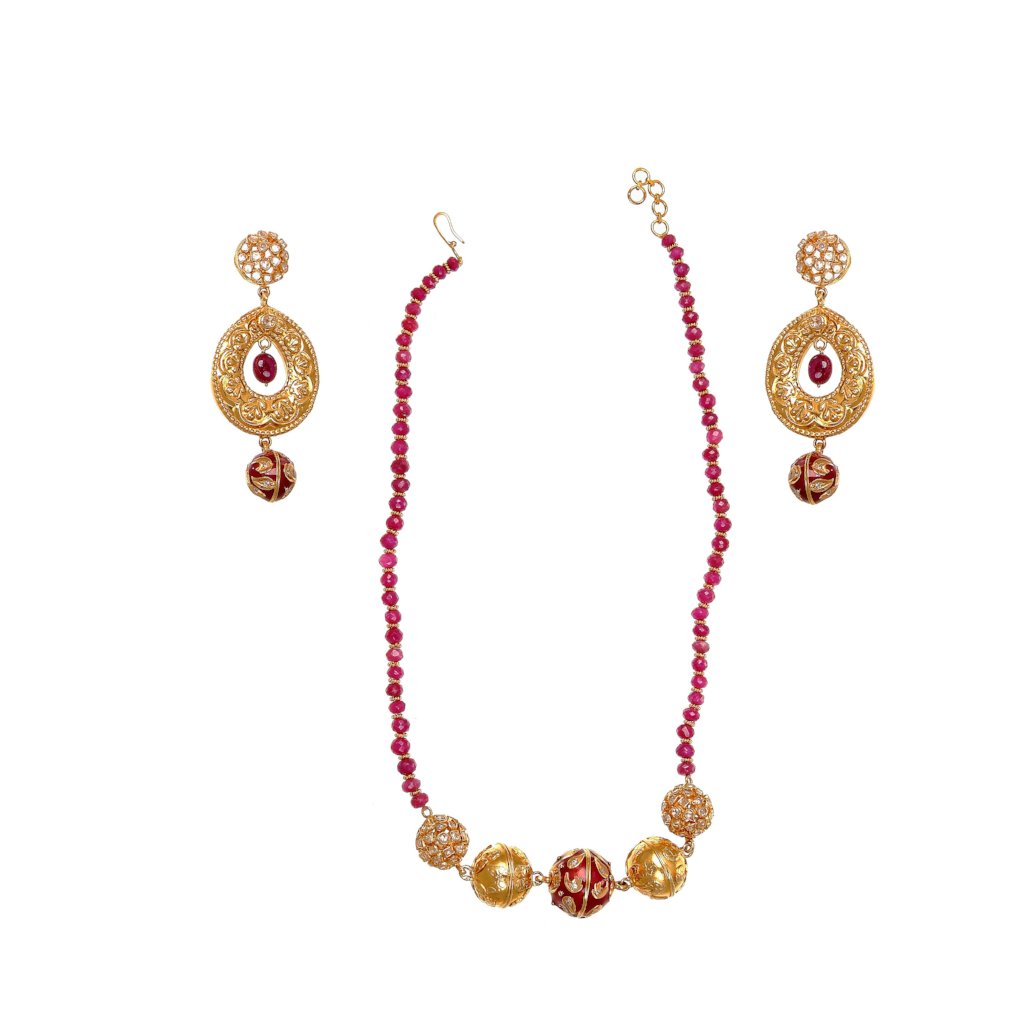 Ruby String Set with Gorgeous Earrings made in 22 karat gold