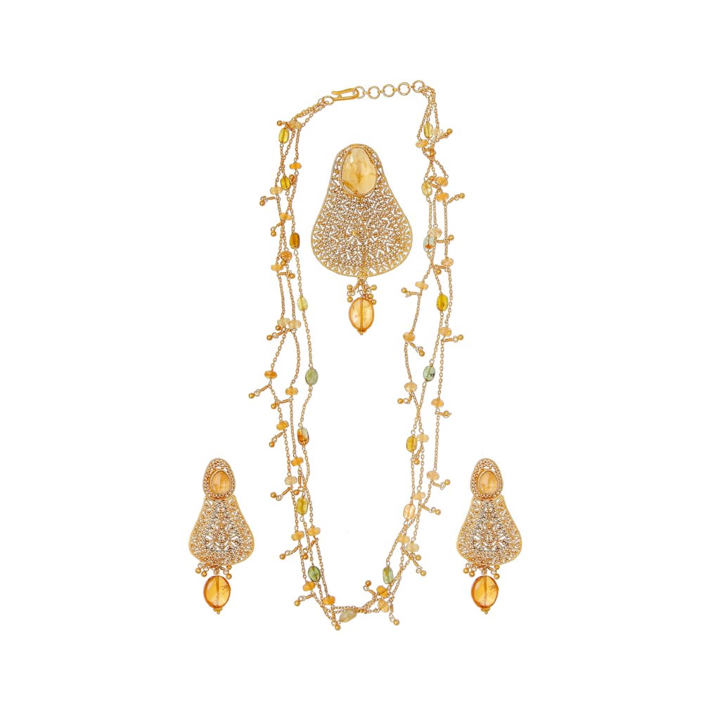Adorable Amber and Citrine String Set made in 22 karat gold