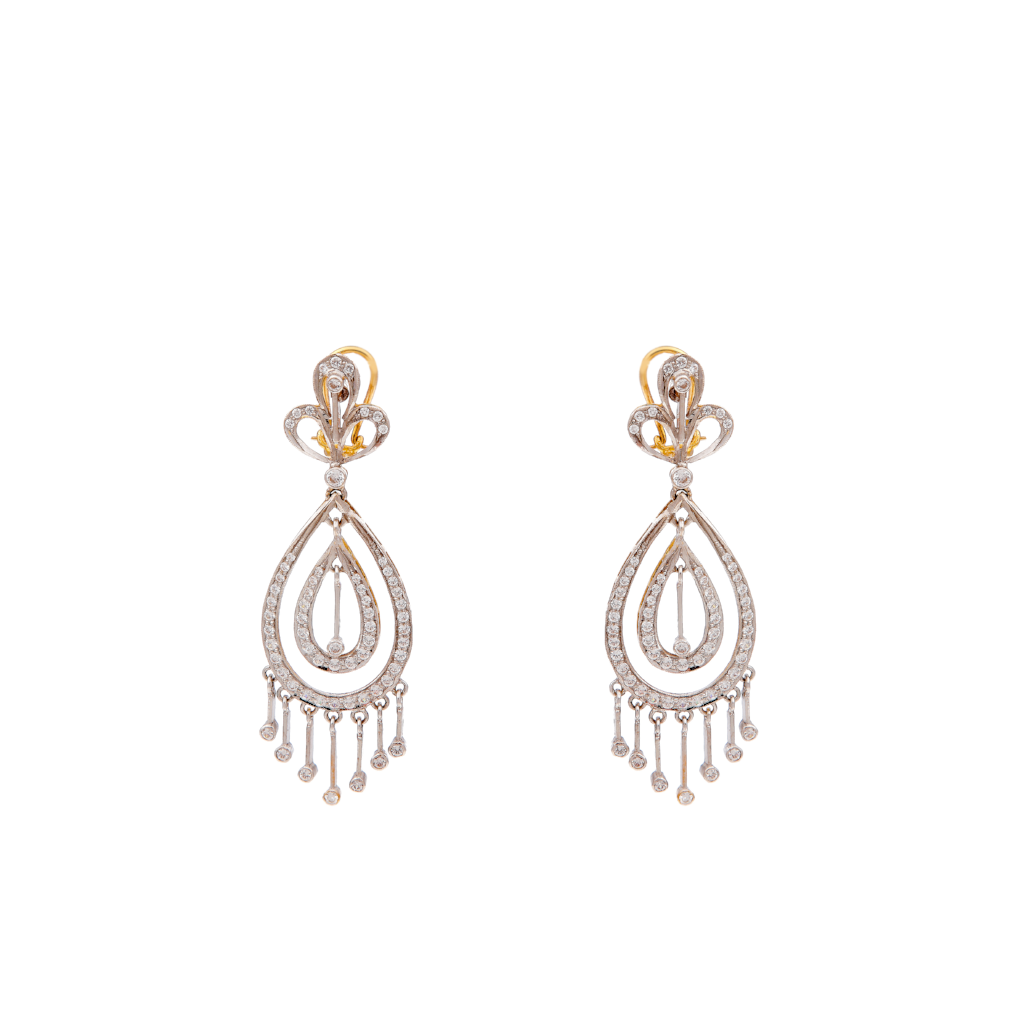 Dazzling teardrop earrings in 2-tone finish studded with Cubic Zirconia and made in 22k gold
