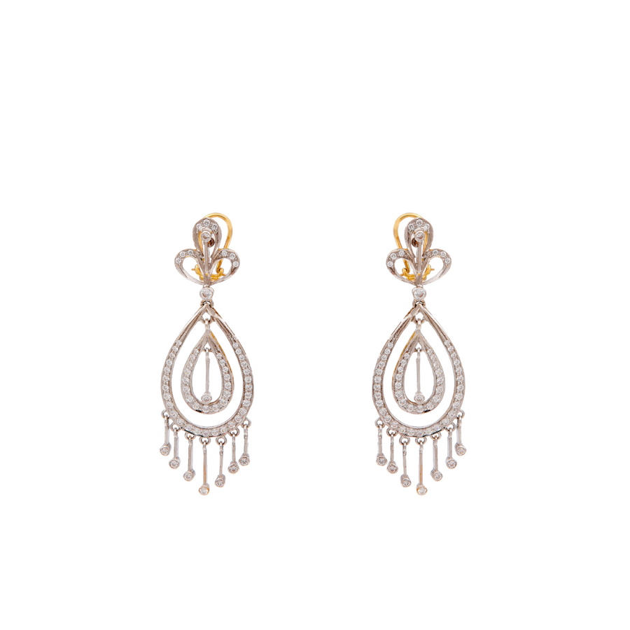Dazzling teardrop earrings in 2-tone finish studded with Cubic Zirconia and made in 22k gold