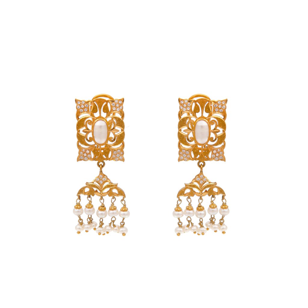 Versatile Pearl and CZ earrings made in 22 karat gold