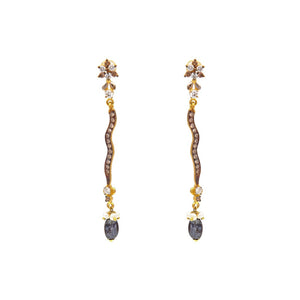 Sleek and slender CZ earrings in dark rhodium polish made in 22k gold