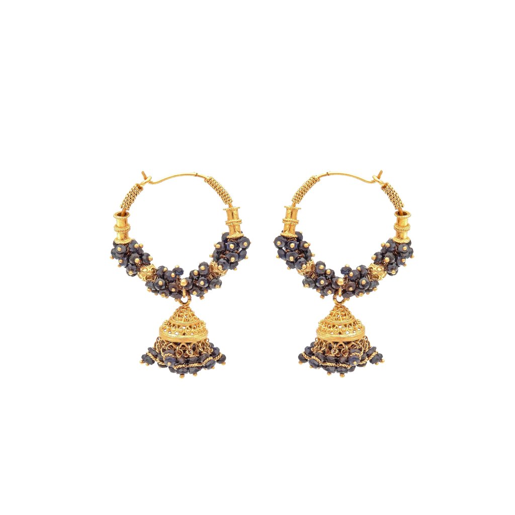 Classic Jhumka Bali with Sapphires  made in 22 karat gold
