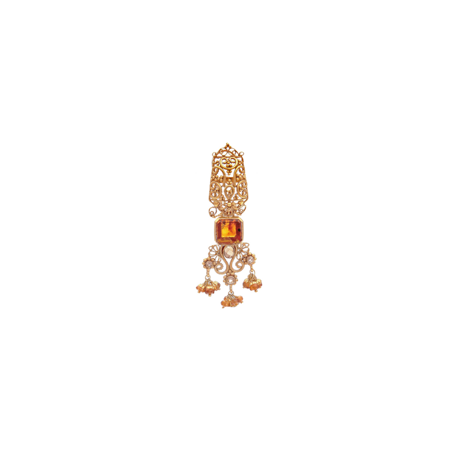 Charming Amber and Smokey Quartz Pendant Set made in 22k gold