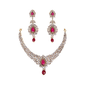 Beautiful Ruby, Pearls, and Polki Necklace Set made in 22 karat gold