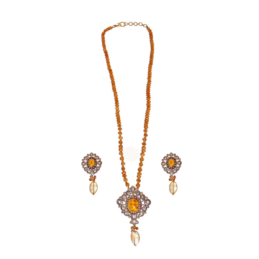 Elegant Amber and Polki string set made in 22 karat gold