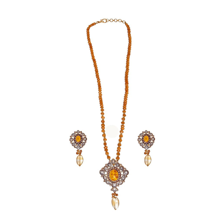 Elegant Amber and Polki string set made in 22 karat gold