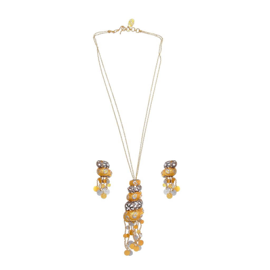 Contemporary 3-tone necklace set made in 21k gold