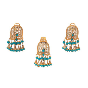Graceful Gold and Turquoise Pendant Set made in 22k gold