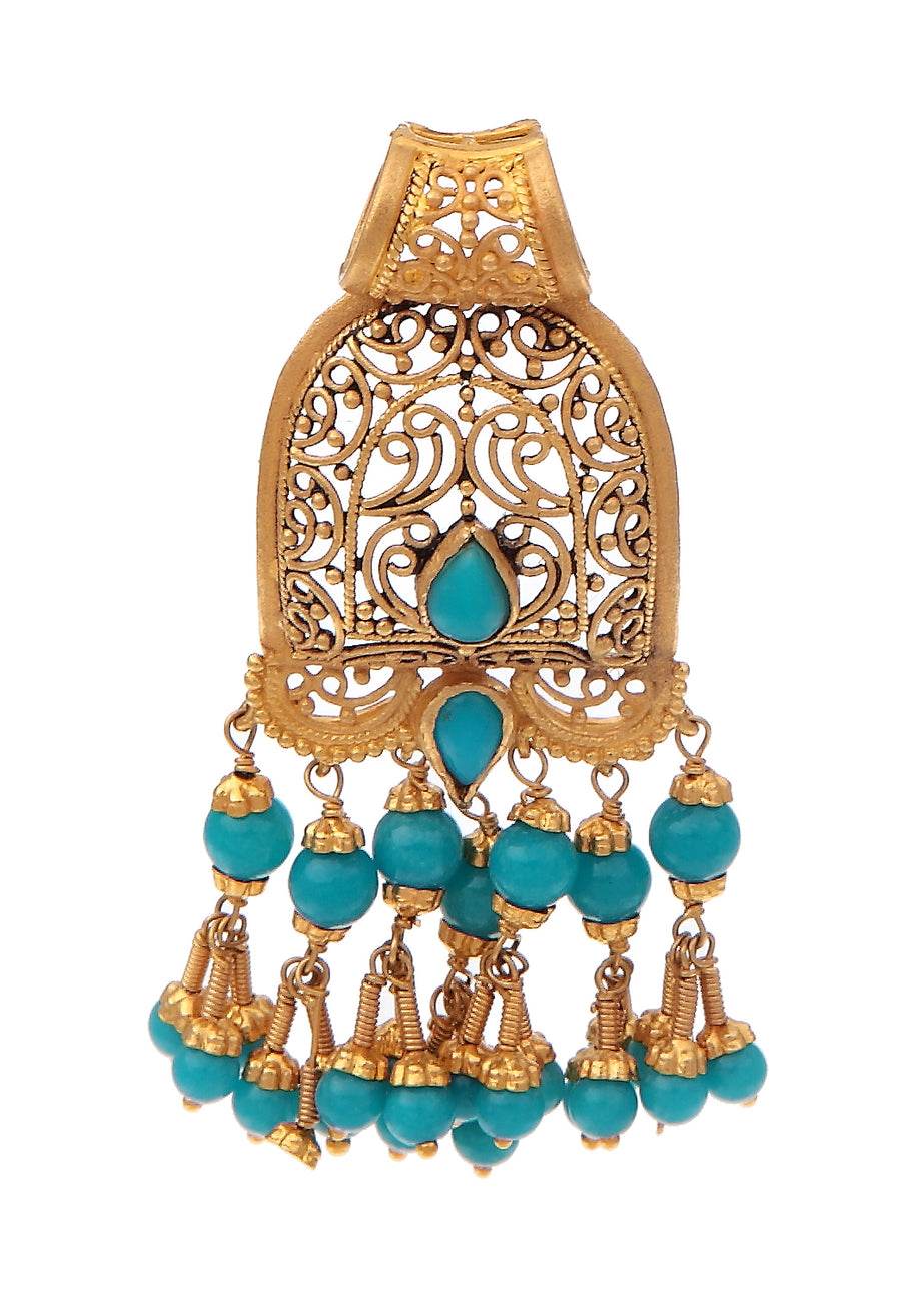 Graceful Gold and Turquoise Pendant Set made in 22k gold