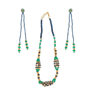 Emerald and Sapphire string set with long earrings made in 22 karat gold