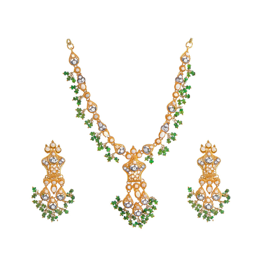 Ornate Opal and Emerald Necklace Set made in 22k gold