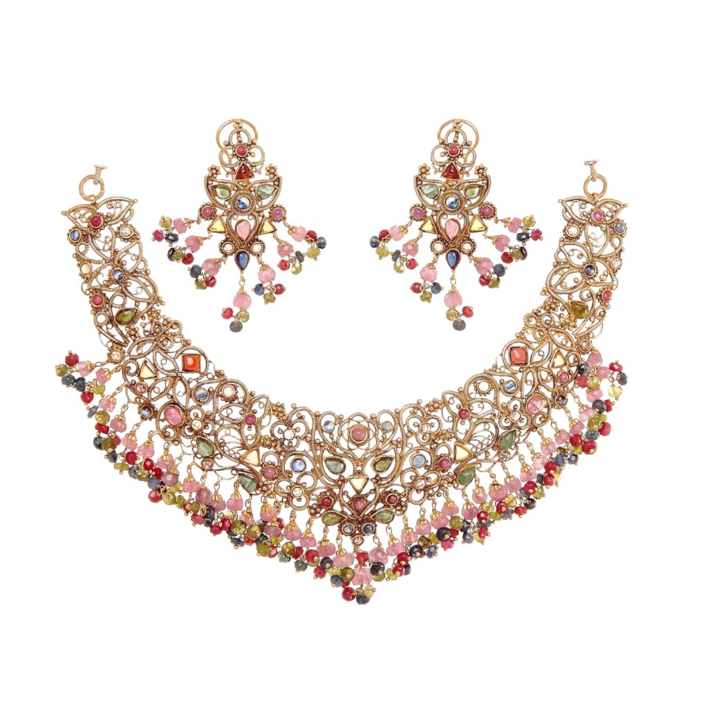 Colorful CZ bridal Set in 22k gold