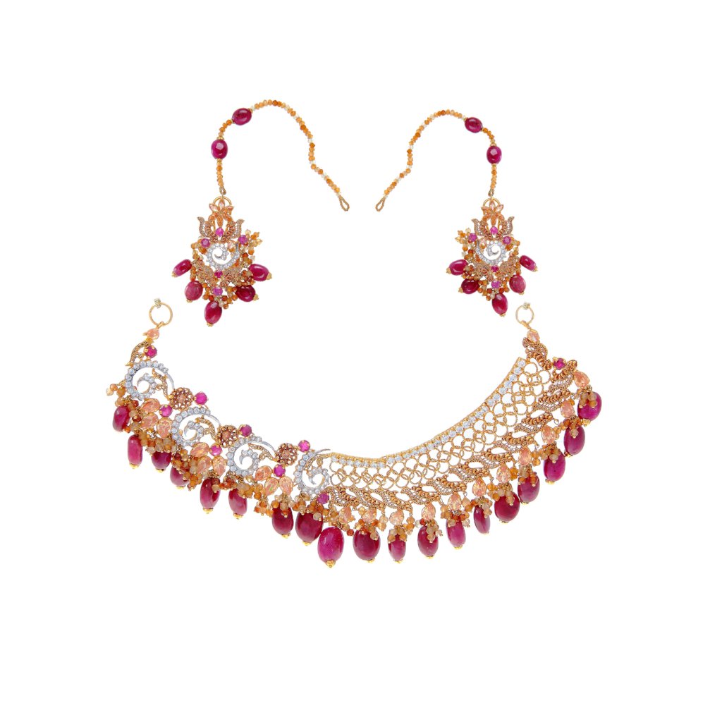 Contemporary Ruby and Citrine Bridal Set made in 22 karat gold