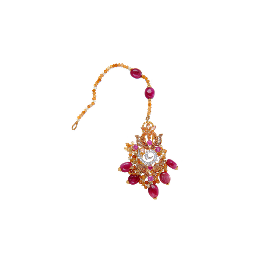Contemporary Ruby and Citrine Bridal Set made in 22 karat gold