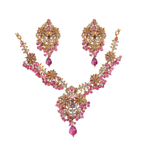Floral patterned pink tourmaline bridal set made in 22k gold