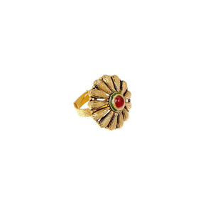Striking Ruby and green Mina ring in antique finish made in 22k gold