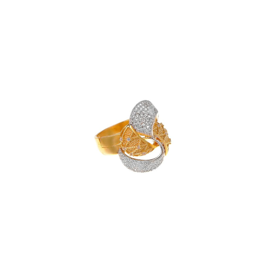 Glittering ring with stylish design studded with cubic zirconia in 22k gold