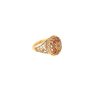 Filigree work ring in antique finish made in 22k gold