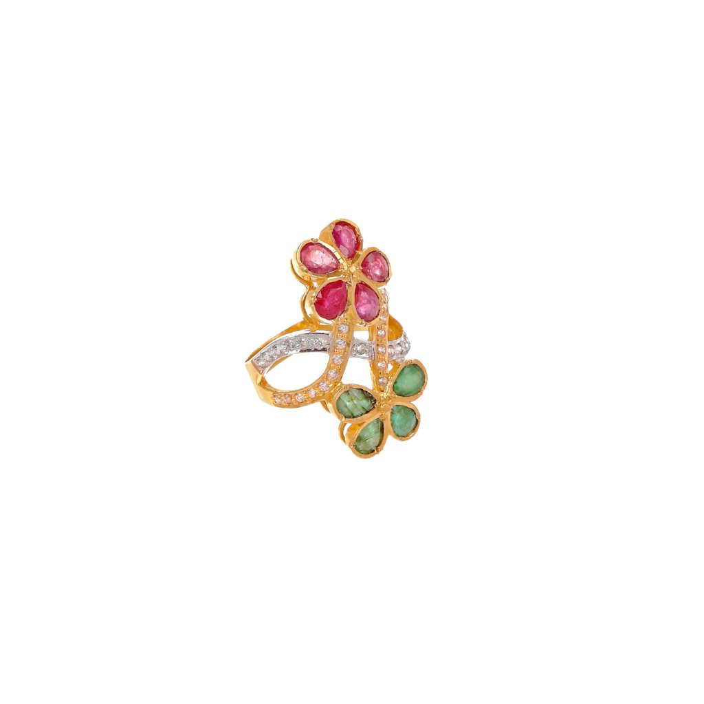Ruby and Emerald ring in floral design made in 22k gold