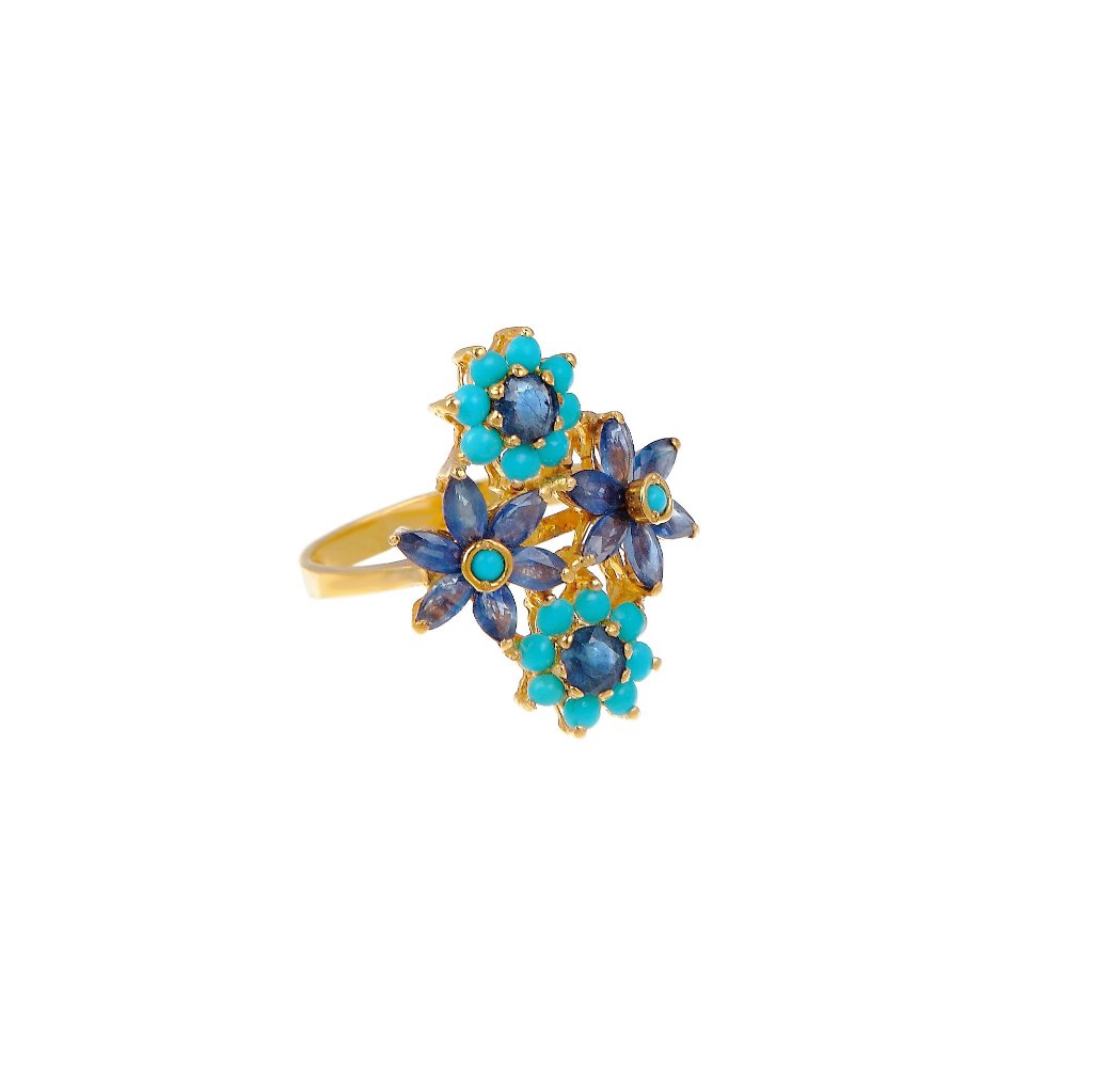 Eye-catching Turquoise and Sapphire evening ring made in 22k gold