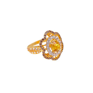 Floral design Citrine and Smokey Quartz ring made in 22k gold