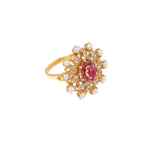 Radiant Ruby and Pearl cocktail ring made in 22k gold