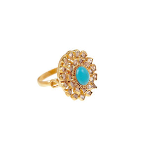 Timeless Turquoise and Polki cocktail ring made in 22k gold