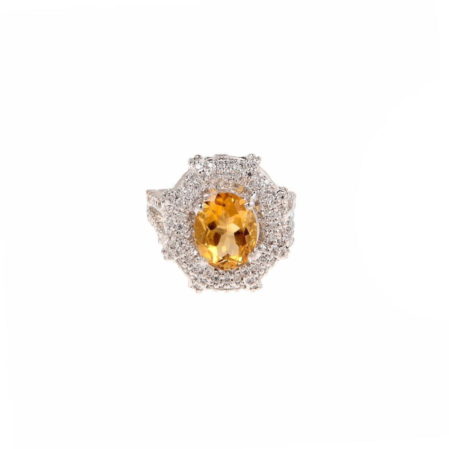 Brilliant gemstone ring studded with colored and white Cubic Zirconia made in 22k gold