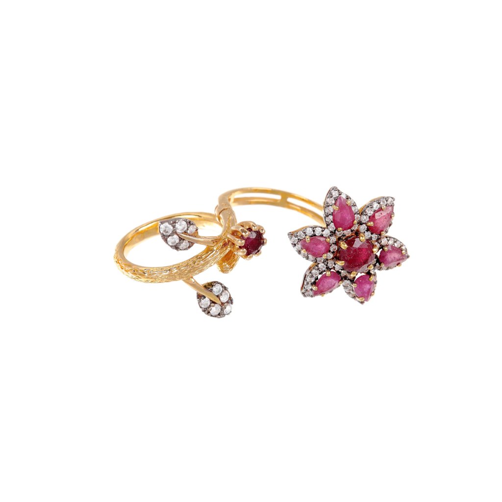 Flexible designer ring in Rubies and Cubic Zirconia made in 22k gold