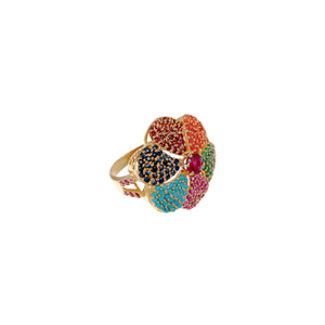 Floral design ring with colorful gemstones made in 22k gold
